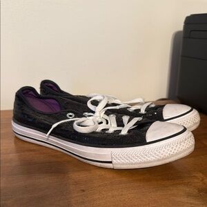 Sequin Black Low-Top converse with White Laces size 8